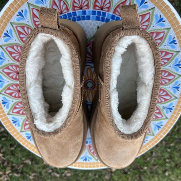 UGG Women’s Size 8 US Classic Ultra Mini New Heights Chestnut Boots NEW - Picture 7 of 10